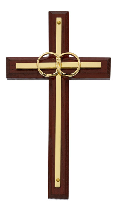 6 1/2in. Cherry and Brass Wedding Cross Boxed - 71-13