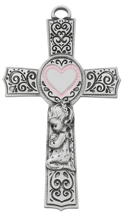 6in. Pewter Baby Girl Cross Boxed - 73-63