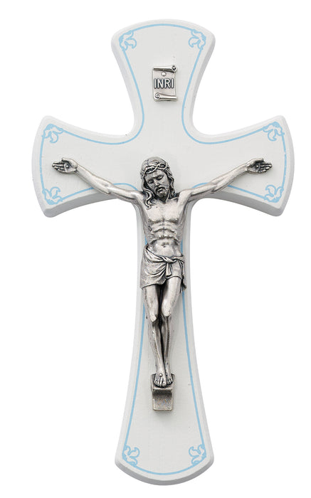 6in White and Blue Boys Wall Crucifix - 79-66