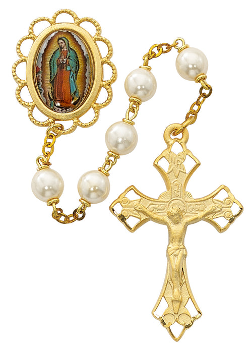 Pearl like  Guadalupe Rosary Boxed - 854HF