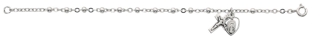 6 1/2" All Sterling Silver Bead Bracelet with Chalice & Crucifix-911L