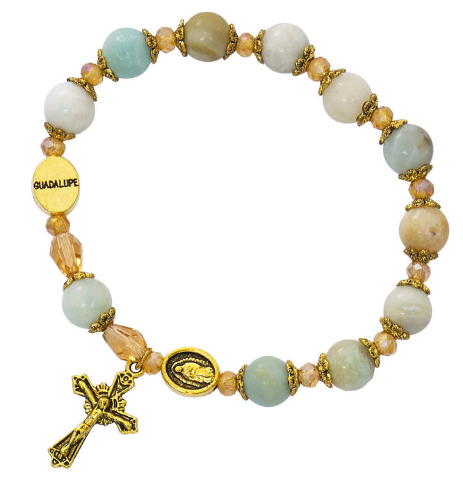 GOLD PLATED AMAZONITE OUR LADY OF GUADALUPE STRETCH  BRACELET-B1008C
