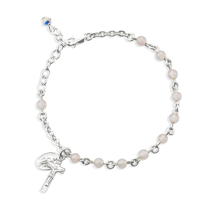 Genuine Round Rose Quartz Sterling Silver Rosary Bracelet - B7400RQ