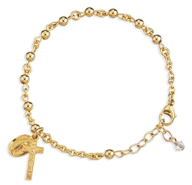 High Polished Round Gold Over Sterling Silver Rosary Bracelet - B8504GS