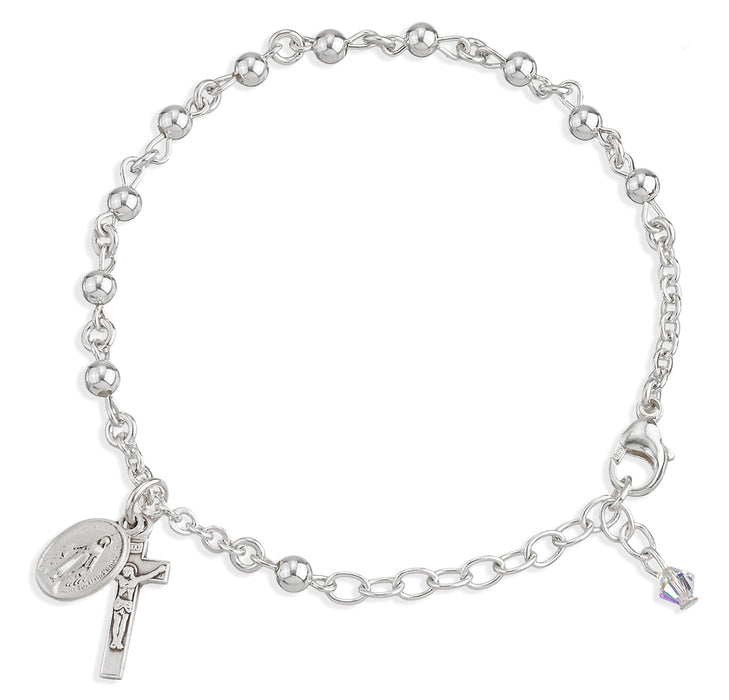 High Polished Round Sterling Silver Rosary Bracelet - B8504