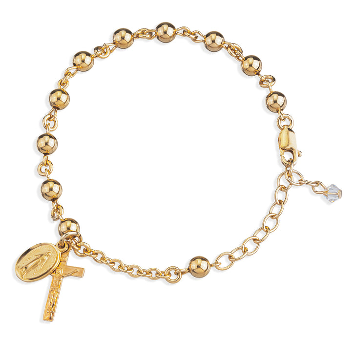 High Polished Round Gold Over Sterling Silver Rosary Bracelet - B8505GS