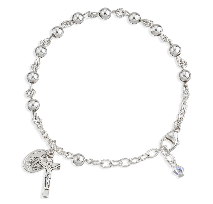 High Polished Round Sterling Silver Rosary Bracelet - B8505