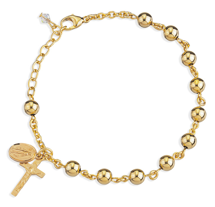 High Polished Round Gold Over Sterling Silver Rosary Bracelet - B8506GS