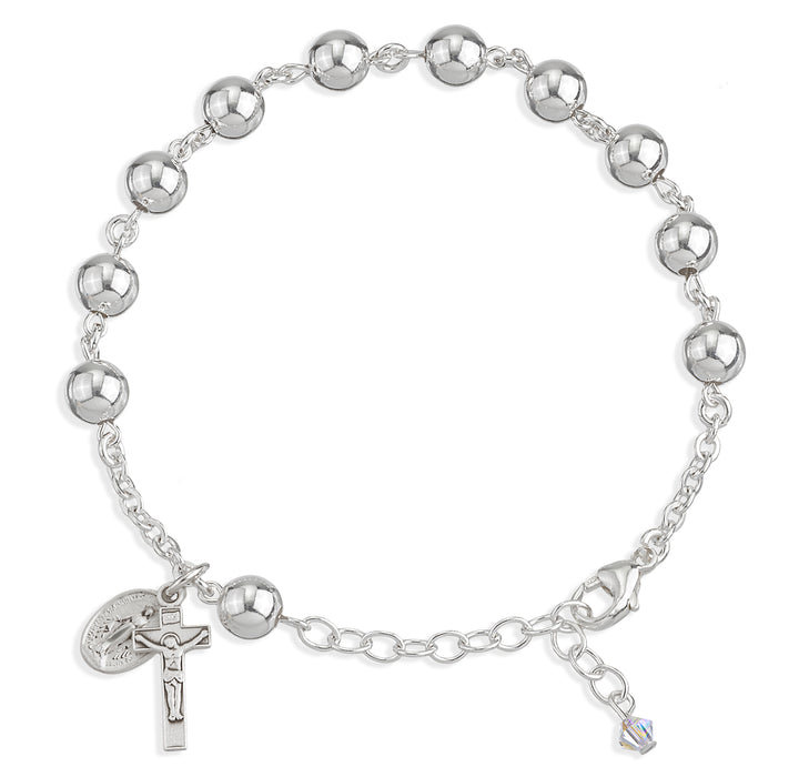 High Polished Round Sterling Silver Rosary Bracelet - B8507