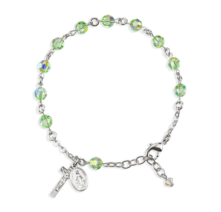 Sterling Silver Rosary Bracelet Created with 6mm Chrysolite Finest Austrian Crystal Round Beads by HMH - B8550CL