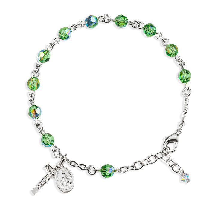 Sterling Silver Rosary Bracelet Created with 6mm Erinite Finest Austrian Crystal Round Beads by HMH - B8550ER