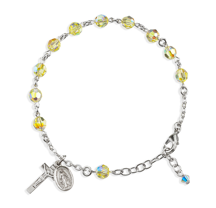 Sterling Silver Rosary Bracelet Created with 6mm Jonquil Finest Austrian Crystal Round Beads by HMH - B8550JO