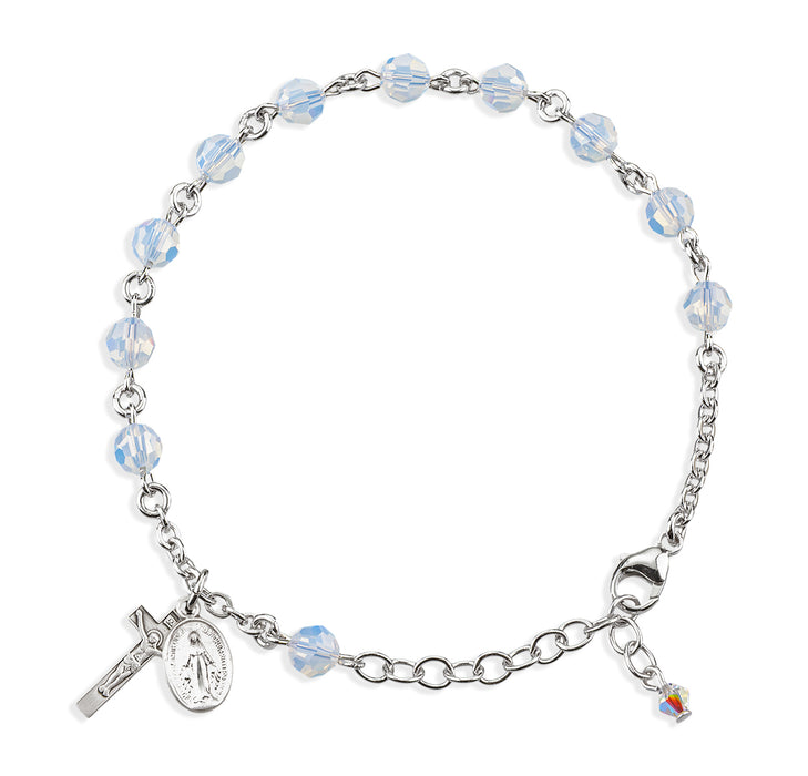 Sterling Silver Rosary Bracelet Created with 6mm Opal Finest Austrian Crystal Round Beads by HMH - B8550OP