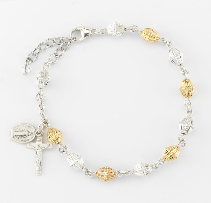 Corrugated Gold Over Sterling Rosary Bracelet - B8570SWG