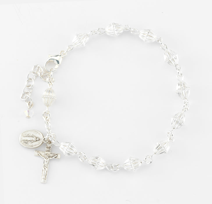 Corrugated Sterling Silver Rosary Bracelet - B8570