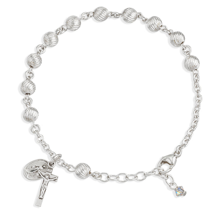 Swirl Corrugated Sterling Silver Rosary Bracelet - B8620