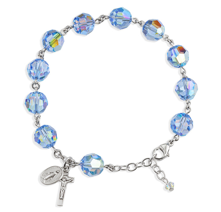 Sterling Silver Rosary Bracelet Created with 10mm Light Sapphire Finest Austrian Crystal Round Beads by HMH - B8910LS