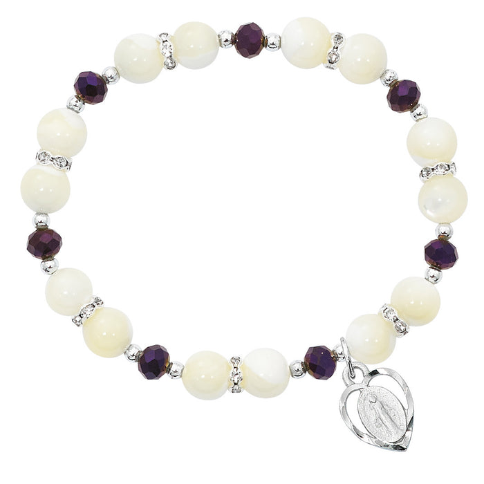 MOTHER OF PEARL & PURPLE MIRACULOUS STRETCH BRACELET