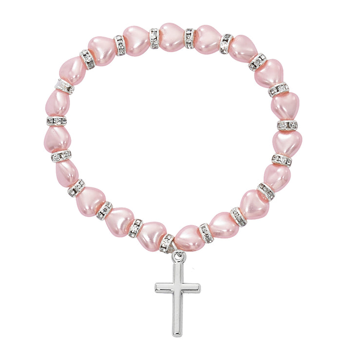 Pink Baby Stretch Bracelet and Sterling Cross Boxed  - BR40