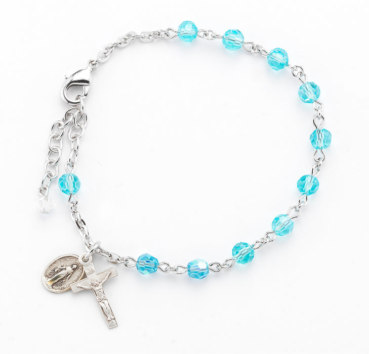 Aqua Round Faceted Crysta Rosary Bracelet - BR5050AQ