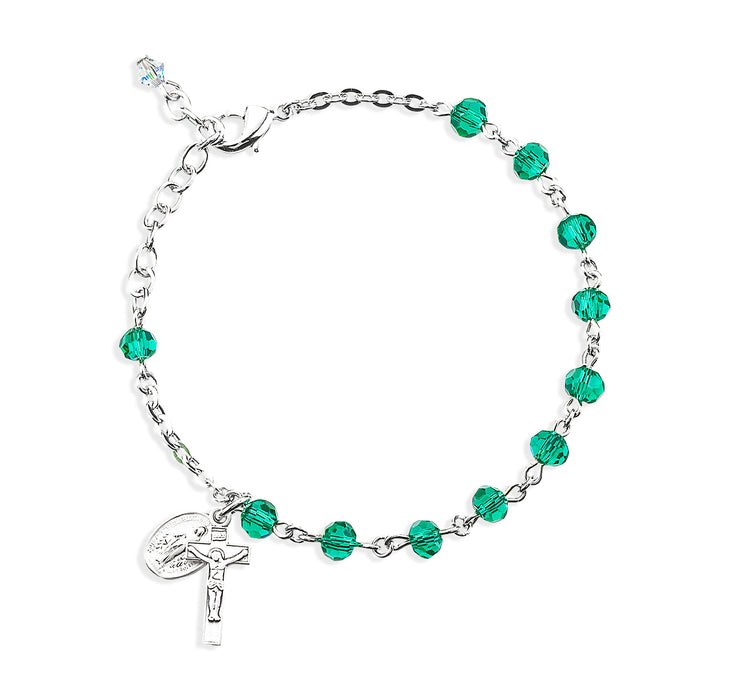 Emerald Round Faceted Crystal Rosary Bracelet - BR5050EM