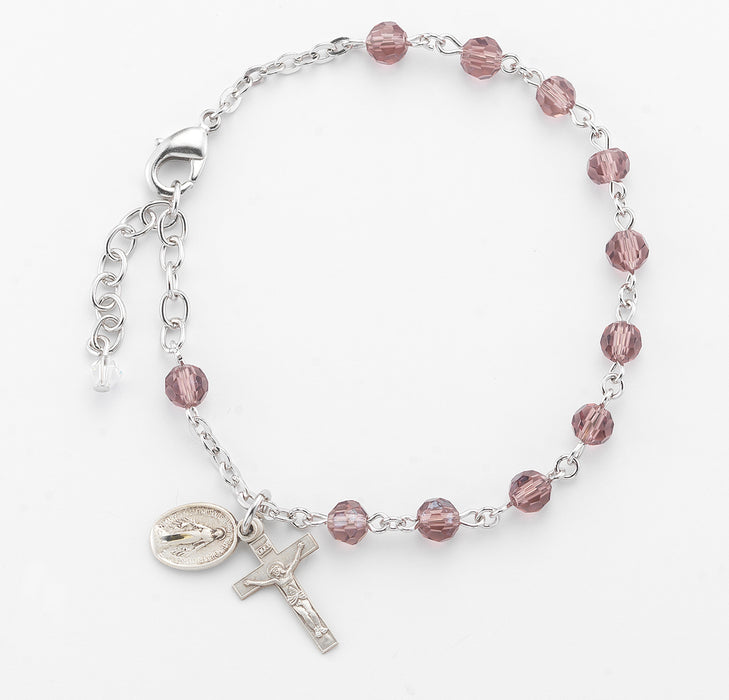 Light Amethyst Round Faceted Crystal Rosary Bracelet - BR5050LA