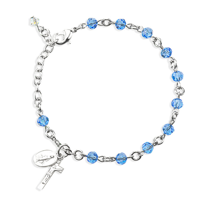 Sapphire Round Faceted Crystal Rosary Bracelet - BR5050SP