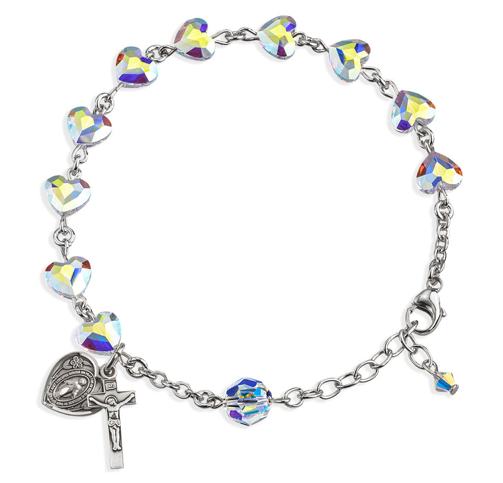 Rosary Bracelet Created with 8mm Aurora Borealis Finest Austrian Crystal Heart Shape Beads by HMH - BR5741CR