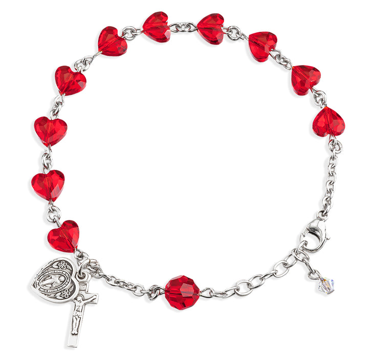 Rosary Bracelet Created with 8mm Red Finest Austrian Crystal Heart Shape Beads by HMH - BR5741RD