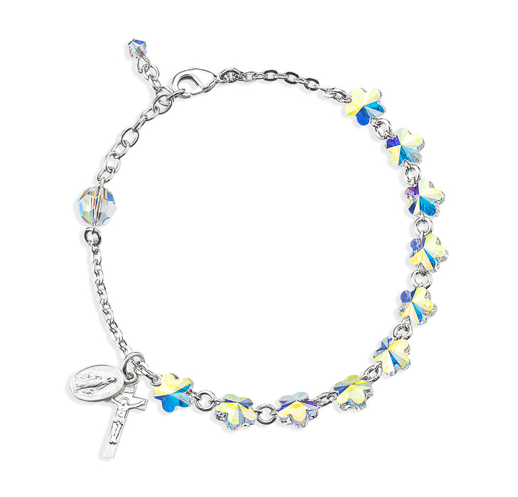Rosary Bracelet Created with 8mm Aurora Borealis Finest Austrian Crystal Flower Shape Beads by HMH - BR5744CR