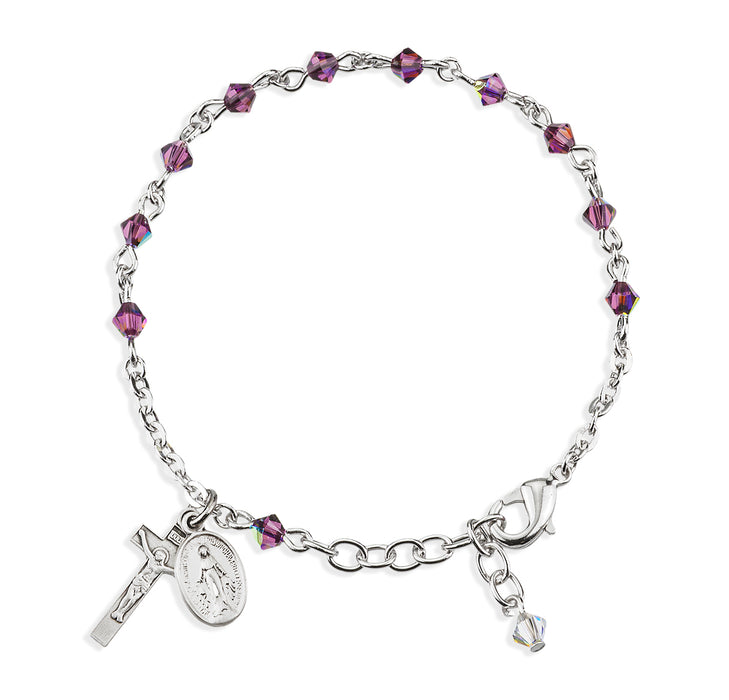 Rosary Bracelet Created with 4mm Amethyst Finest Austrian Crystal Rondelle Beads by HMH - BR6504AM