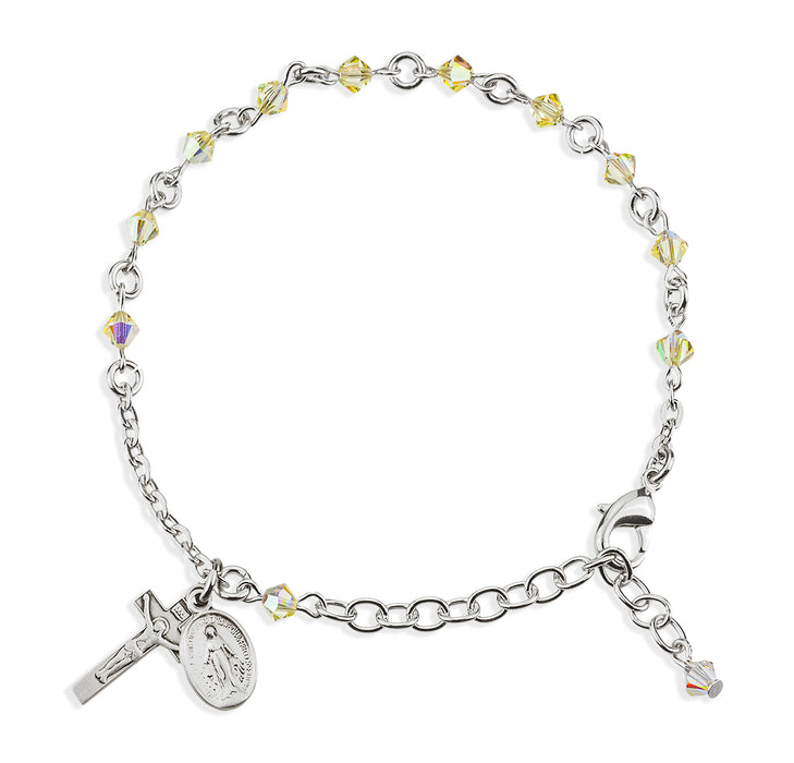 Rosary Bracelet Created with 4mm Jonquil Finest Austrian Crystal Rondelle Beads by HMH - BR6504JO