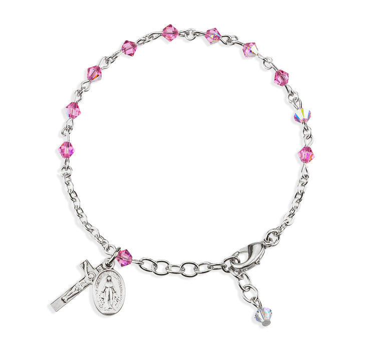 Rosary Bracelet Created with 4mm Pink Finest Austrian Crystal Rondelle Beads by HMH - BR6504PK