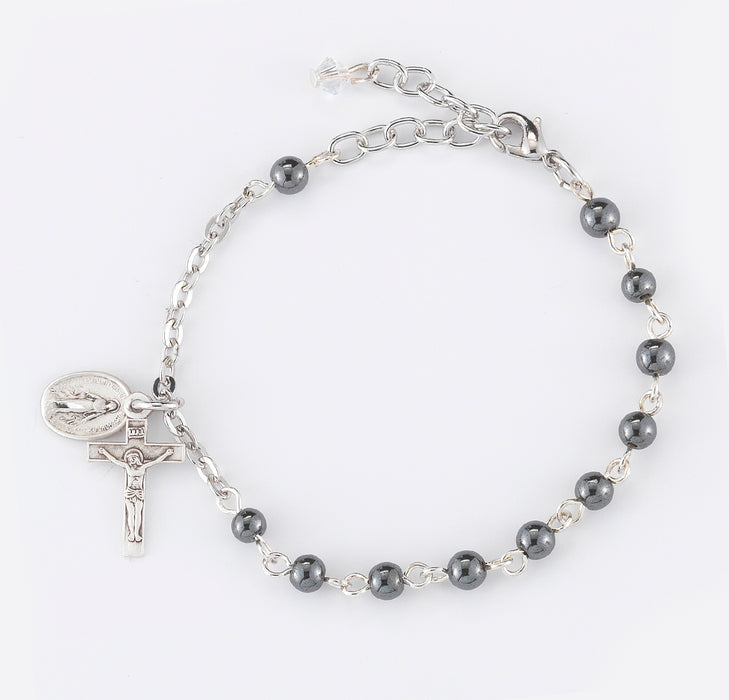 Genuine Hematite Round Rosary Bracelet - BR7400HT