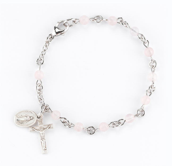 Genuine Rose Quartz Round Rosary Bracelet - BR7400RQ