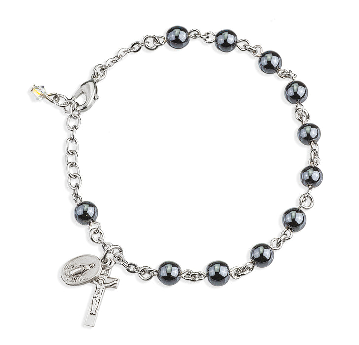 Genuine Hematite Round Rosary Bracelet - BR7600HT
