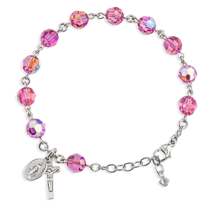 Rosary Bracelet Created with 8mm Pink Finest Austrian Crystal Round Beads by HMH - BR8100PK