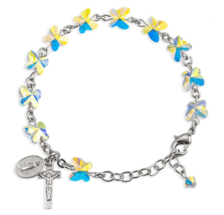 Rosary Bracelet Created with 8mm Aurora Borealis Finest Austrian Crystal Butterfly Beads by HMH - BR8300CR