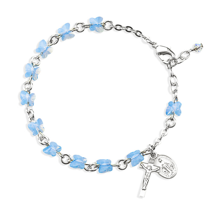 Rosary Bracelet Created with 6mm Blue Opal Finest Austrian Crystal Butterfly Beads by HMH - BR8301BO