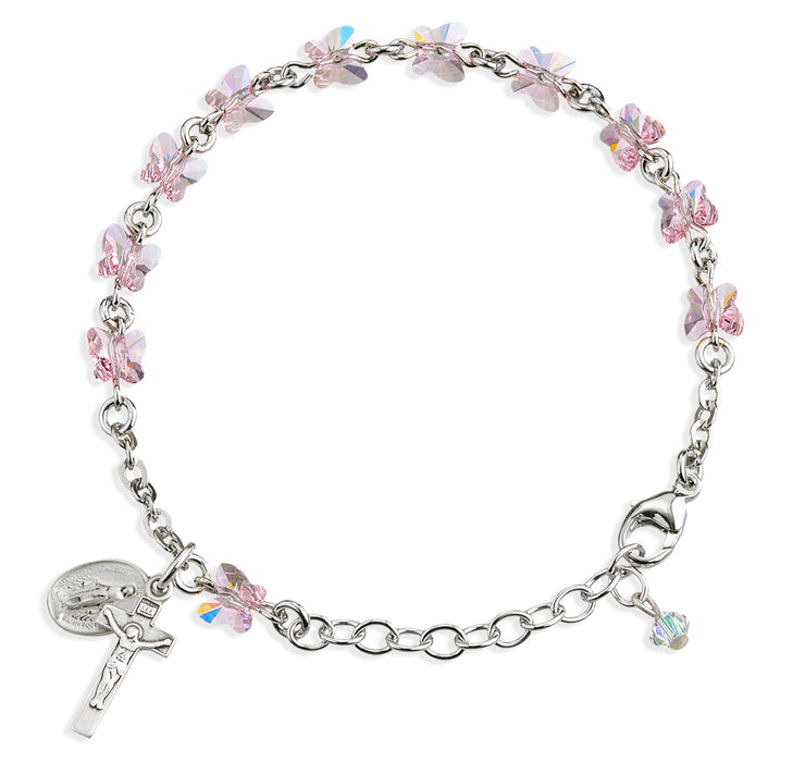 Rosary Bracelet Created with 6mm Light Rose Finest Austrian Crystal Butterfly Beads by HMH - BR8301LR