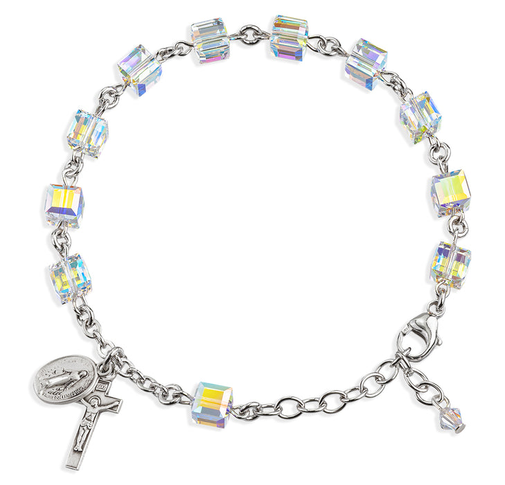 Rosary Bracelet Created with 4mm Aurora Borealis Finest Austrian Crystal Butterfly Beads by HMH - BR8401CR