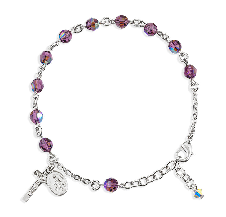 Rosary Bracelet Created with 6mm Amethyst Finest Austrian Crystal Round Beads by HMH - BR8550AM