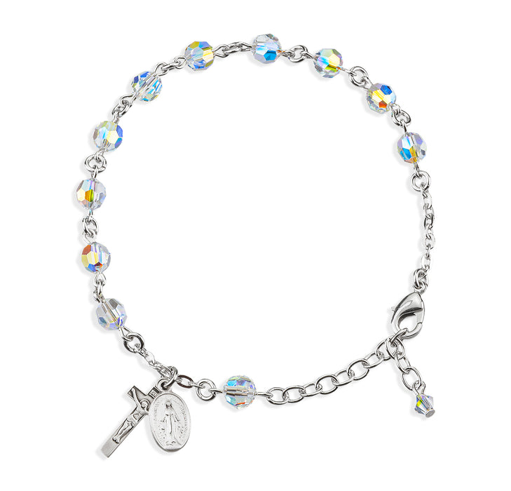 Rosary Bracelet Created with 6mm Aurora Borealis Finest Austrian Crystal Round Beads by HMH - BR8550CR