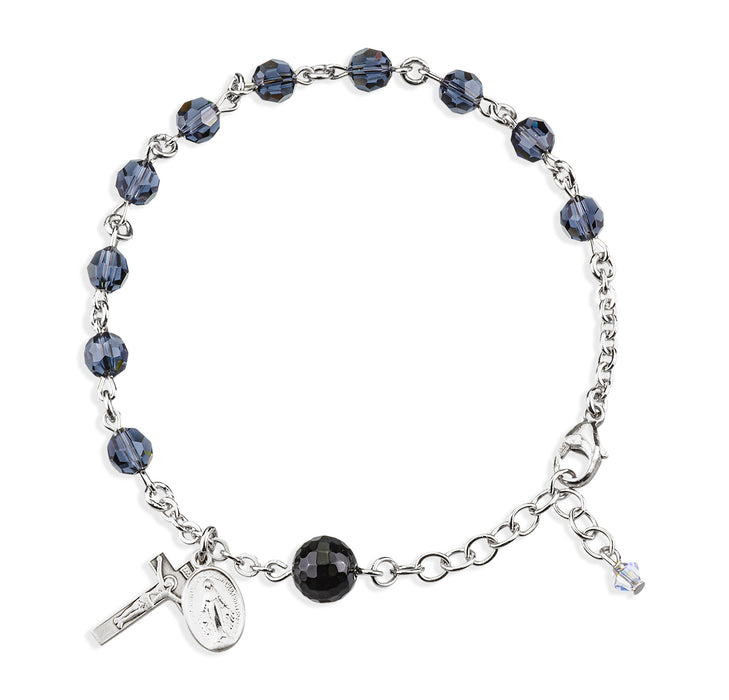 Rosary Bracelet Created with 6mm Graphite Finest Austrian Crystal Round Beads by HMH - BR8550GH