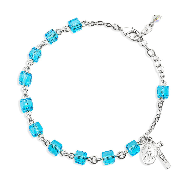 Crystal Cube Aqua Bead Rosary Bracelet - BR8611AQ