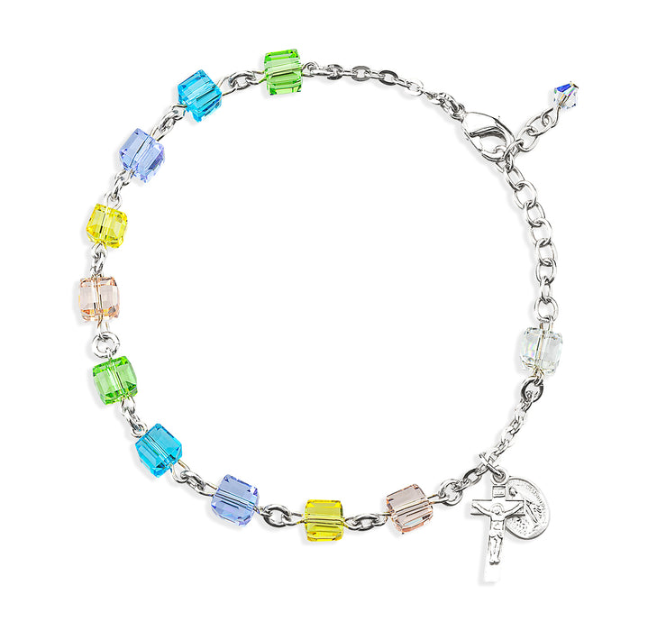 Crystal Cube Multi-Color Bead Rosary Bracelet - BR8611ML