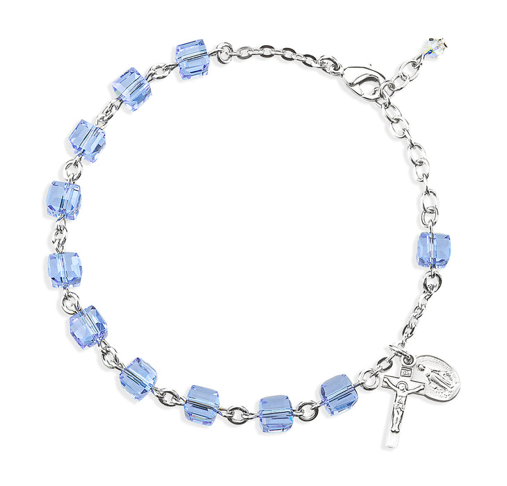 Violet Cube Sterling Silver Rosary Bracelet - BR8611VT