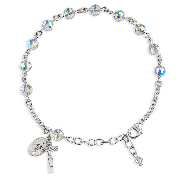 Rosary Bracelet Created with 6mm Aurora Borealis Finest Austrian Crystal Multi-Facted Beads by HMH - BR8803