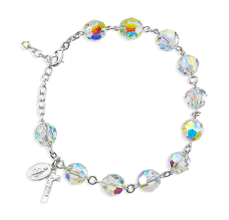 Rosary Bracelet Created with 10mm Aurora Borealis Finest Austrian Crystal Round Faceted Beads by HMH - BR8910CR