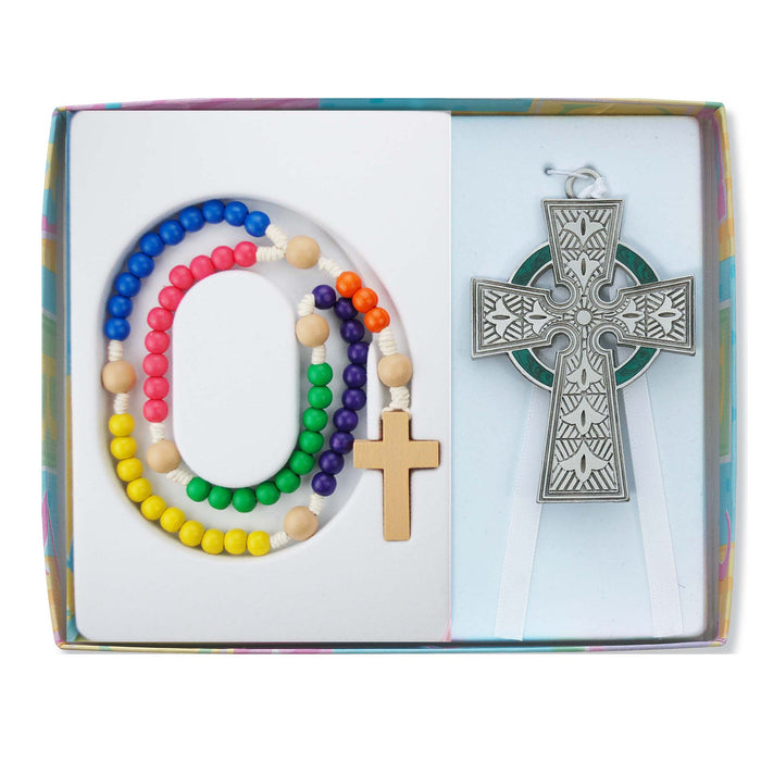 Celtic Crib Cross and Rosary Set Boxed - BS67